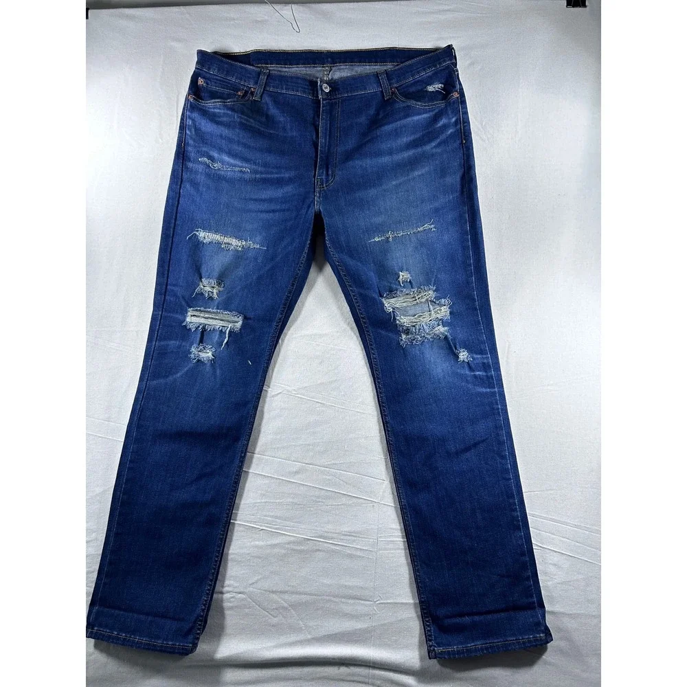 Levis 511 Slim Fit Distressed Ripped Blue Denim Jeans Mens 40x31‎ Dark Wash